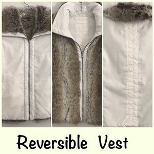 Snow White & Brown Reversible Faux Fur Winter Vest Size M HP